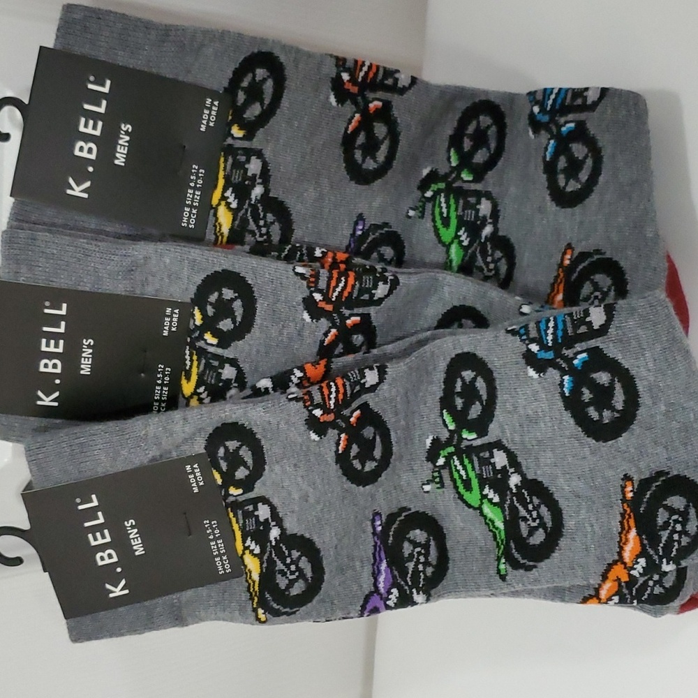 Bundle of 3'- LOT K.BELL MEN'S MOTORCYCLE CREW SOCKS SZ 6-12